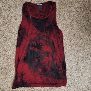 Hot Topic Red Black Tie Dye Skull Mesh Illusion Tank M